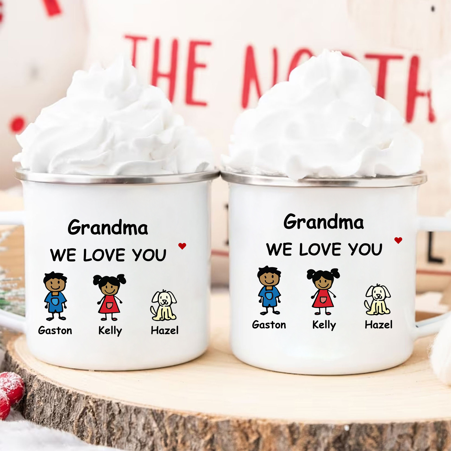 Personalised Enamel Cup Nanna We Love You Gift with Cartoon Characters Pets | Jessemade