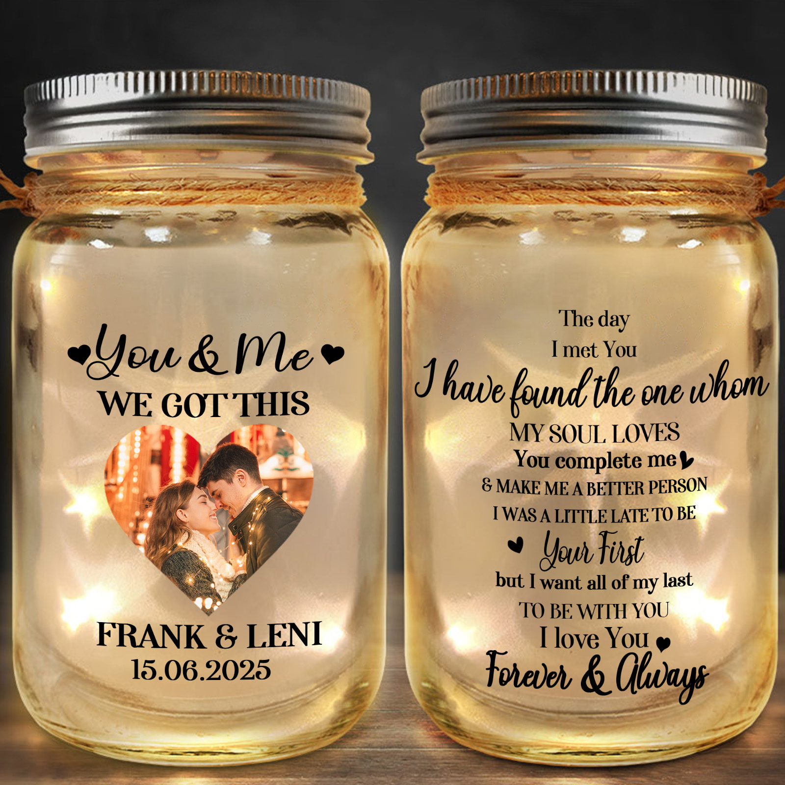 Custom Photo Solar Mason Jar Light for Couples’ Gift