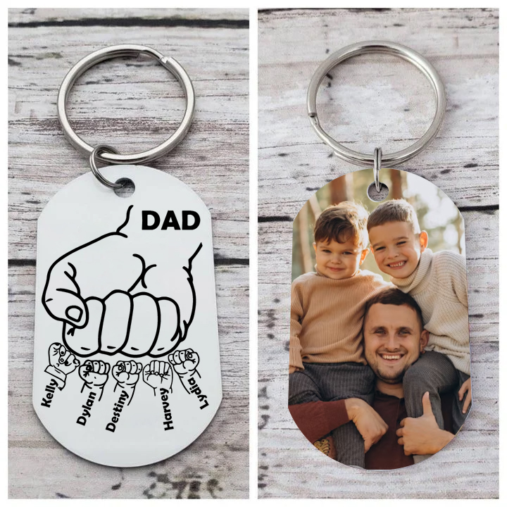 Personalised 5 Names & 1 Text & 2 Photos Fist Bump Gift Set Custom Wallet & Keychain & Pen Dad Gift Box Set Fathers Day Gift-Jessemade AU