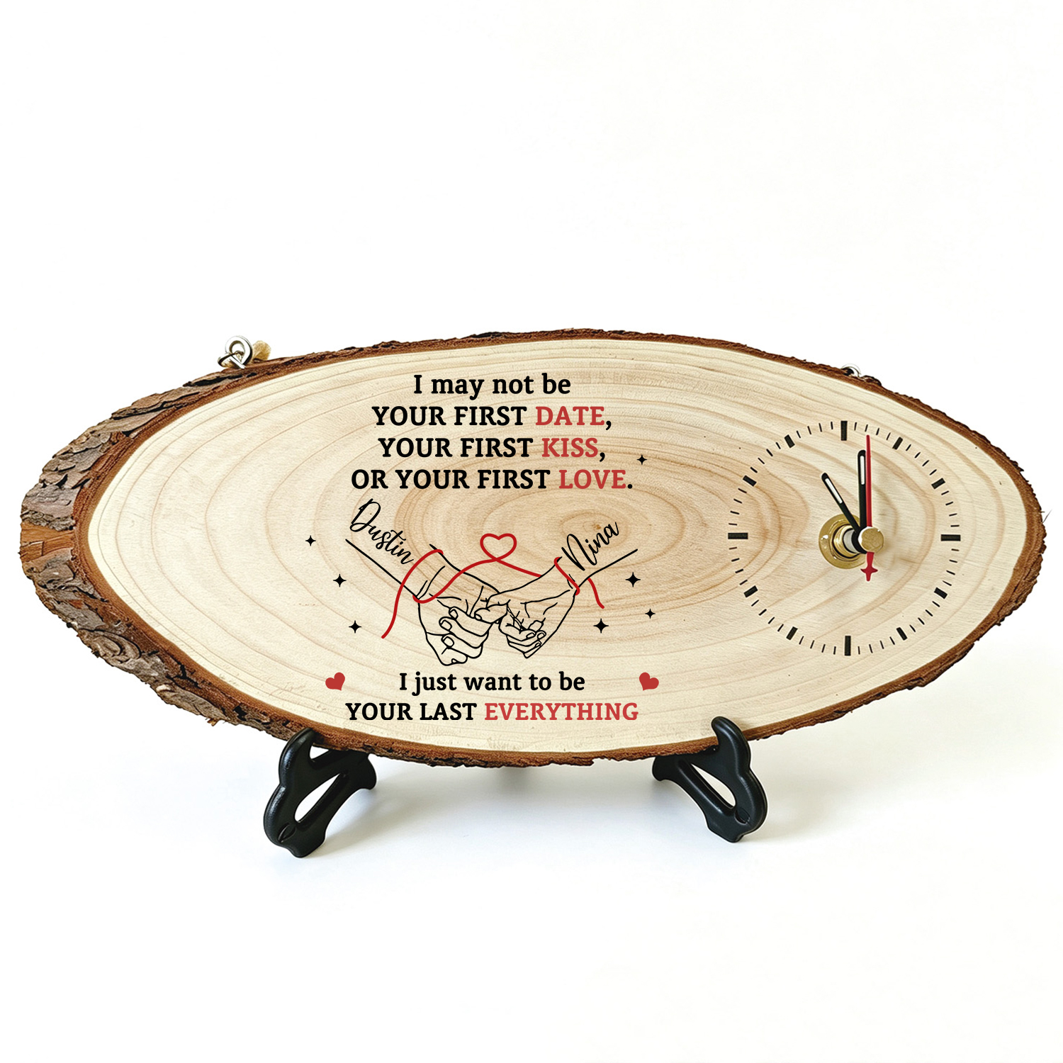 Personalised Wooden Couple Holding Hands Clock with 2 Names