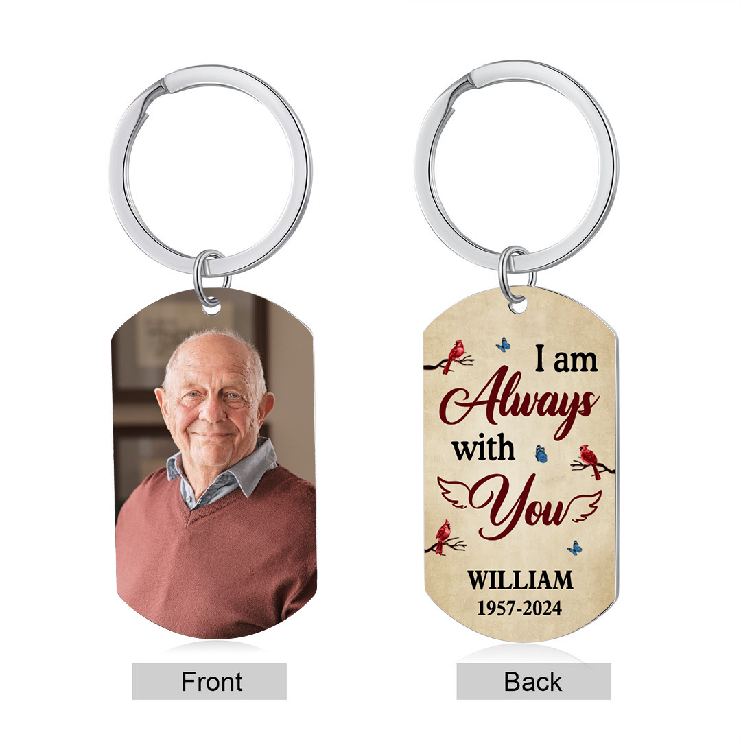 Personalised Photo Memorial Keychain Engraved 2 Texts Keychain Gifts "I Will Carry You With Me Until We Meet Again"-Jessemade AU