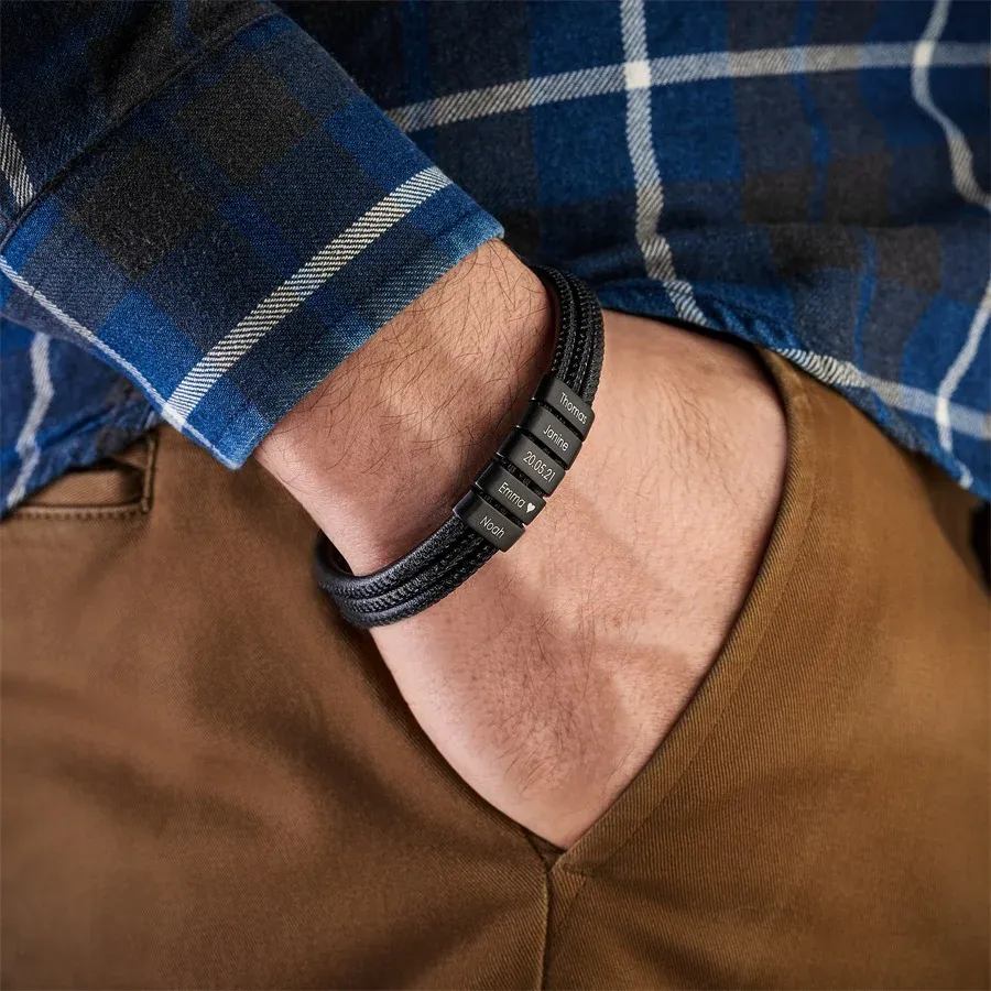 Personalised Family Necklace and Leather Bracelet Set with 5 Birthstones 5 Names Christmas Gift for Loved Ones-Jessemade AU