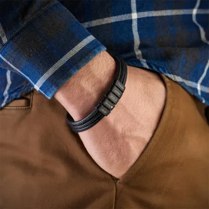 Personalised Family Necklace and Leather Bracelet Set with 5 Birthstones 5 Names Christmas Gift for Loved Ones-Jessemade AU