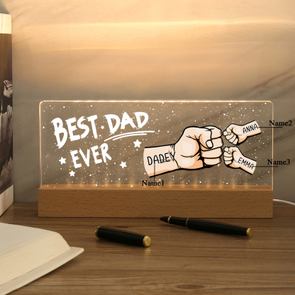 Best Dad Ever - Personalised 3 Names Acrylic Night Light Custom Fist Bump LED Lamp Fathers Day Gifts-Jessemade AU