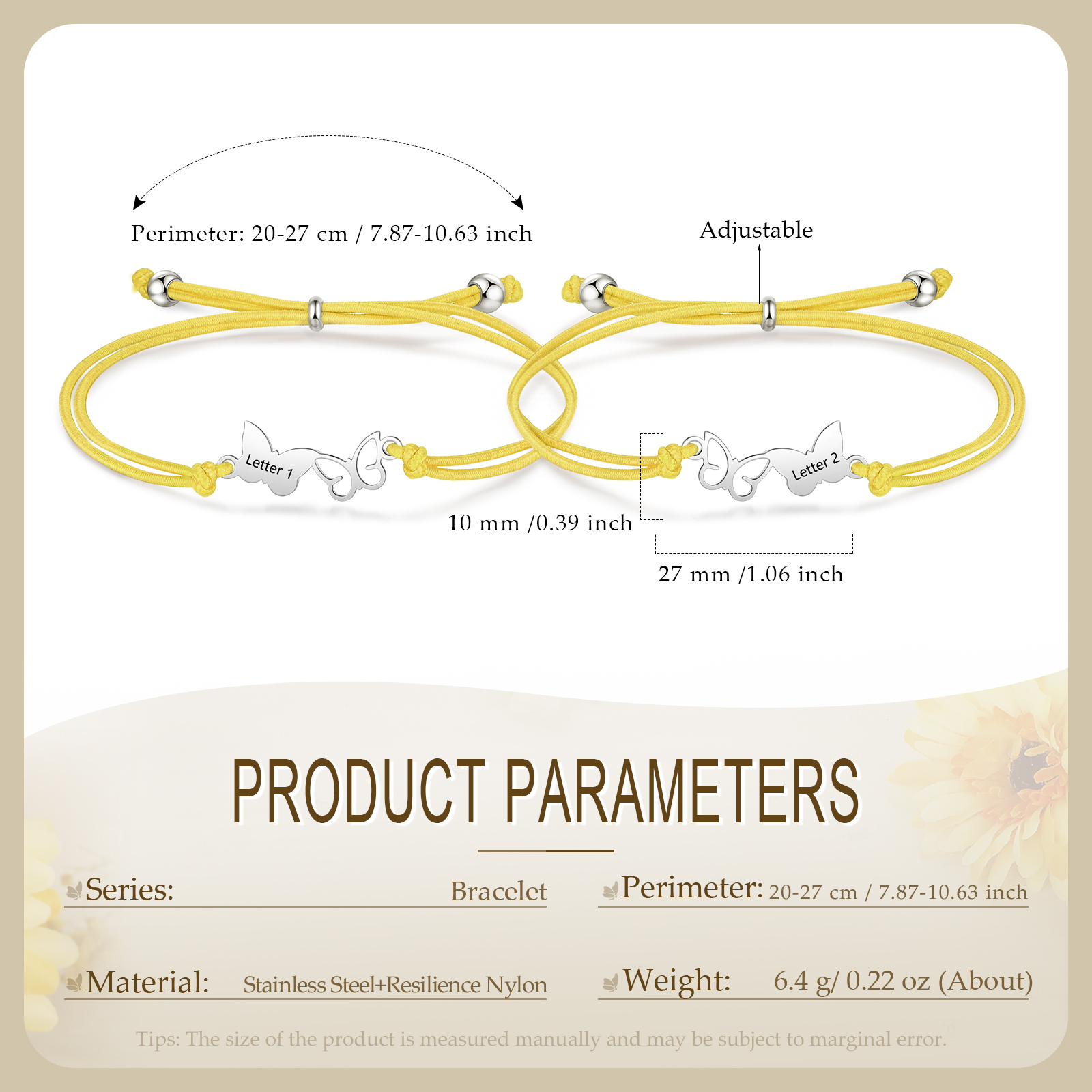 2 Pcs Bracelet Set Custom Letters Butterfly Bracelets Back To School Gift for Girls Kids-Jessemade AU