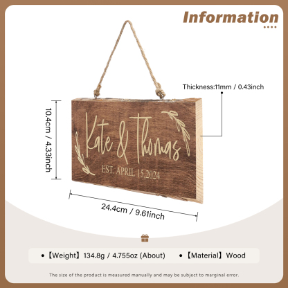 Personalised Text Rectangle Hanging Ornament Custom 2 Names Wooden Sign Home Decor Gifts for Couple-Jessemade AU