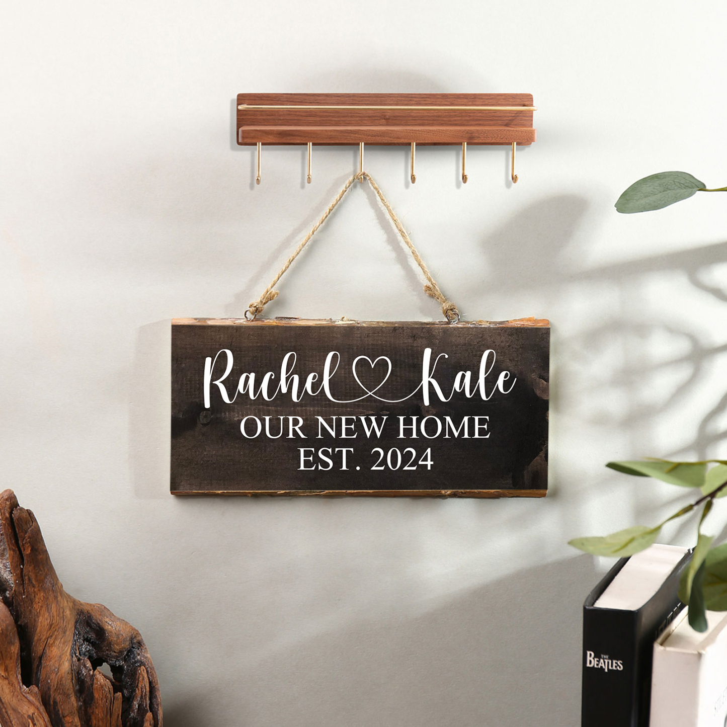 Personalised 2 Names Rectangle Hanging Ornament Custom Text & Date Wooden Sign Home Decor Gifts for Couple-Jessemade AU