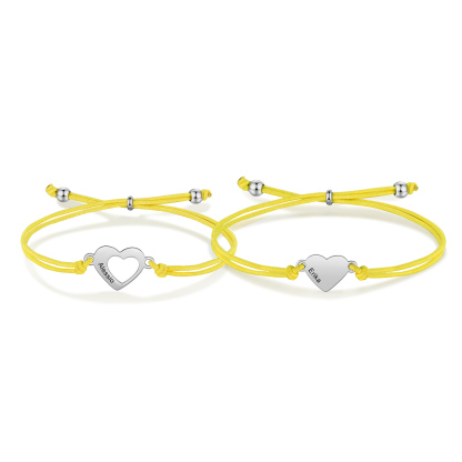 2 Pcs Heart Bracelet Set Custom 2 Names Adjustable Bracelets Back to School Gift for Daughter Granddaughter-Jessemade AU