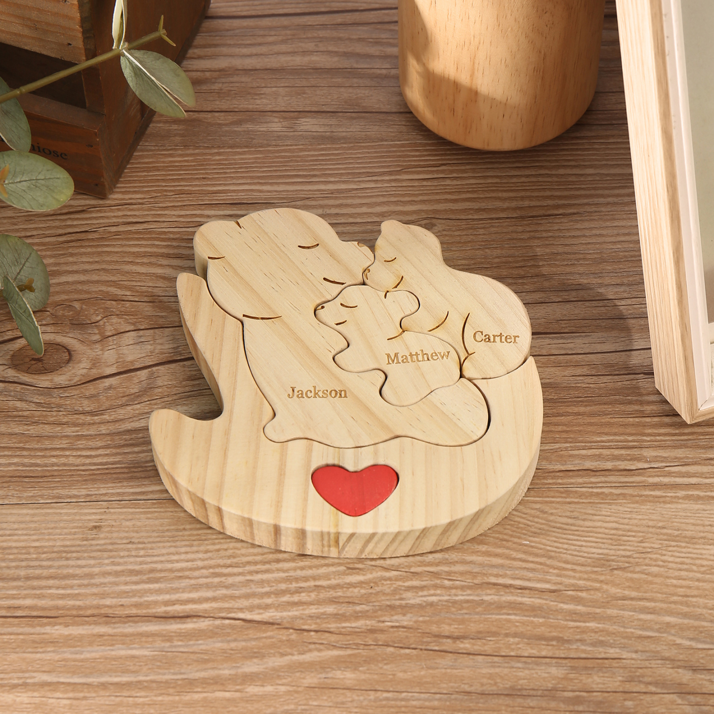 Personalised Wooden Bear Family Puzzles Custom 3 Names Animal Heart Ornaments Fathers Day Gifts-Jessemade AU
