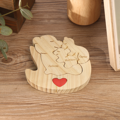 Personalised Wooden Bear Family Puzzles Custom 3 Names Animal Heart Ornaments Fathers Day Gifts-Jessemade AU