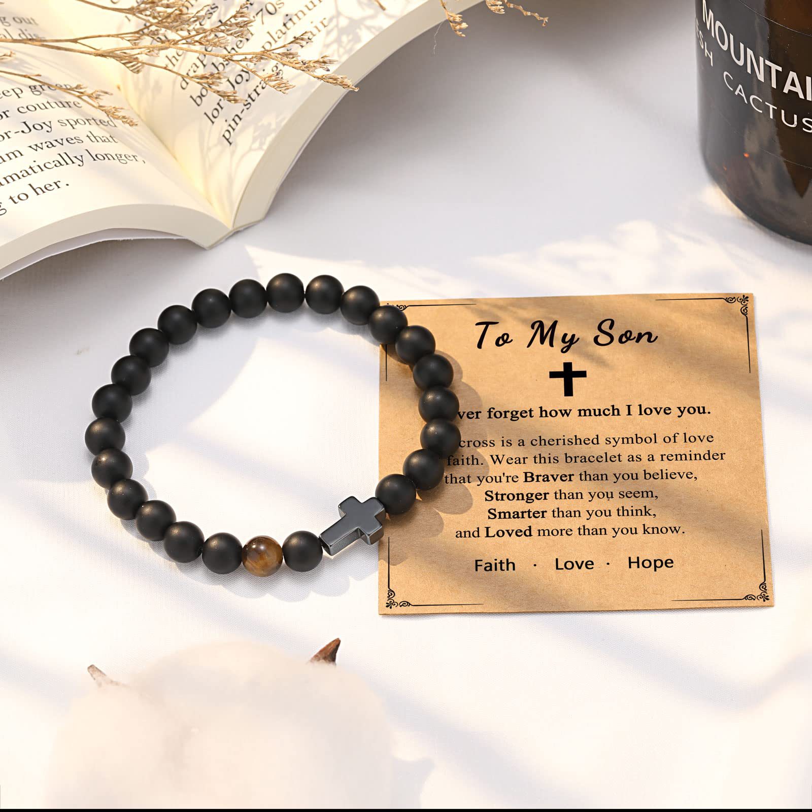 Black Gallstone Cross Bracelet Beads Bracelet-Jessemade AU