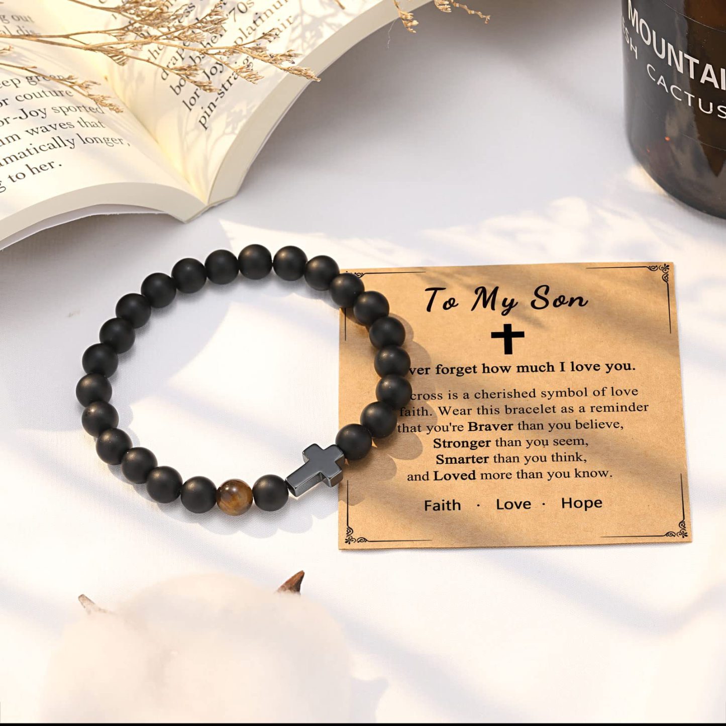 Black Gallstone Cross Bracelet Beads Bracelet-Jessemade AU