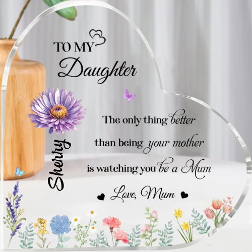 Personalised Heart Acrylic Plaque with Daughter’s Name and Floral Design – Special Gift for Mum, Nana or Grandma | Jessemade