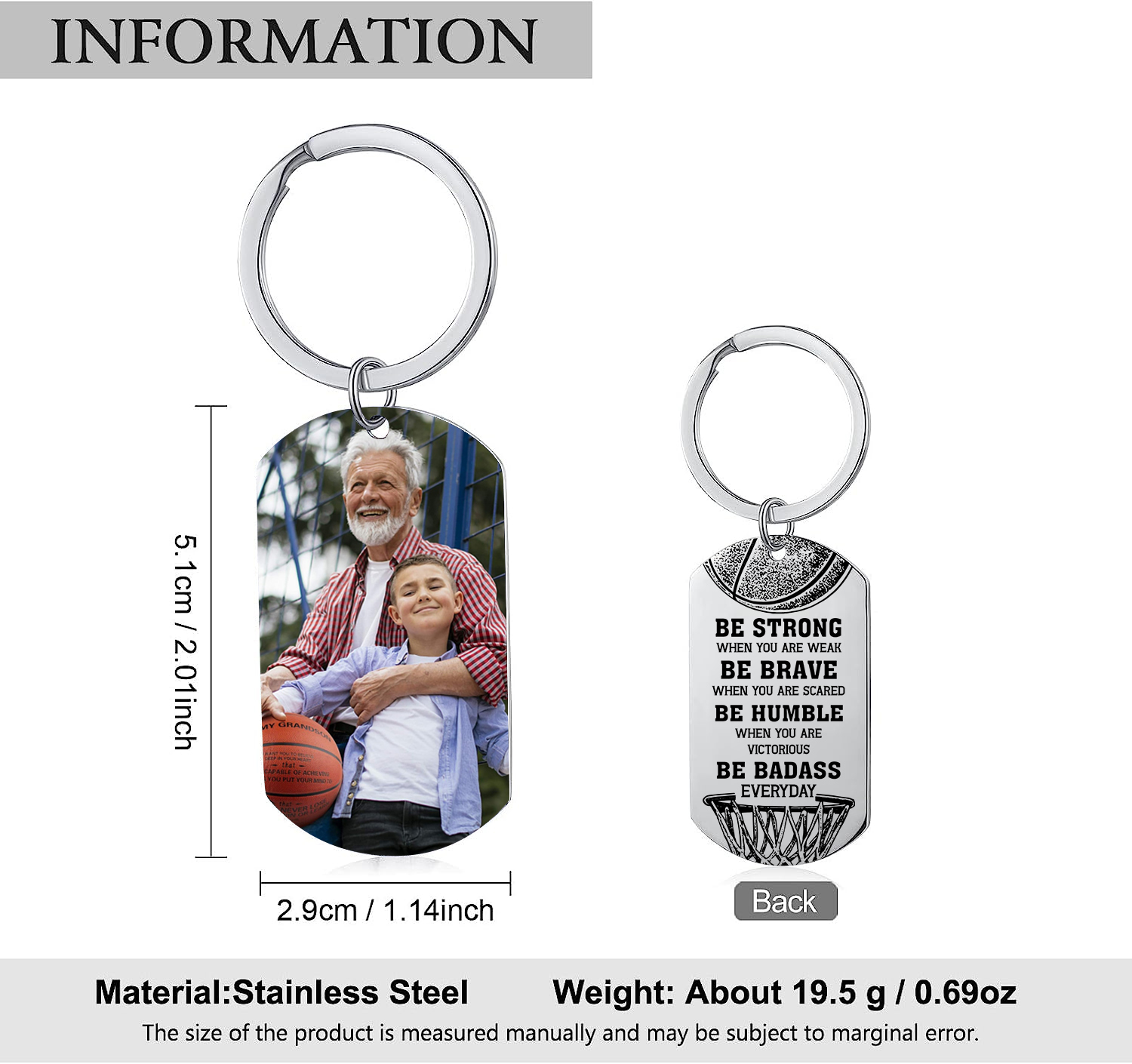 Personalised Photo Keychain Custom Basketball Keychain Gift for Kids - Be Strong, Be Brave, Be Humble, Be Badass Everyday-Jessemade AU