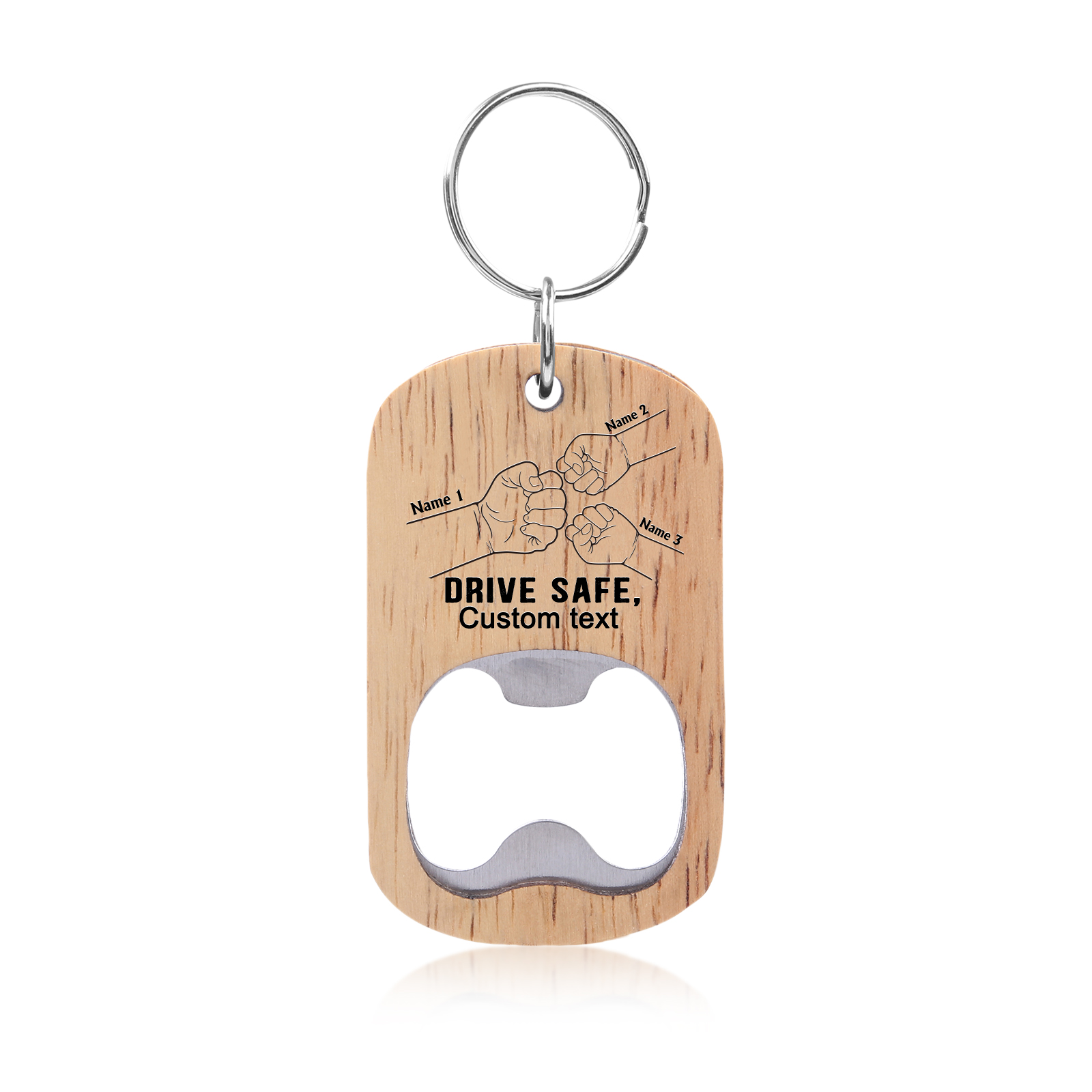 Drive Safe - Personalised 1 Text & 3 Names Bottle Opener Keychain Fist Bump Keychain Fathers Day Gifts for Dad/Grandpa-Jessemade AU