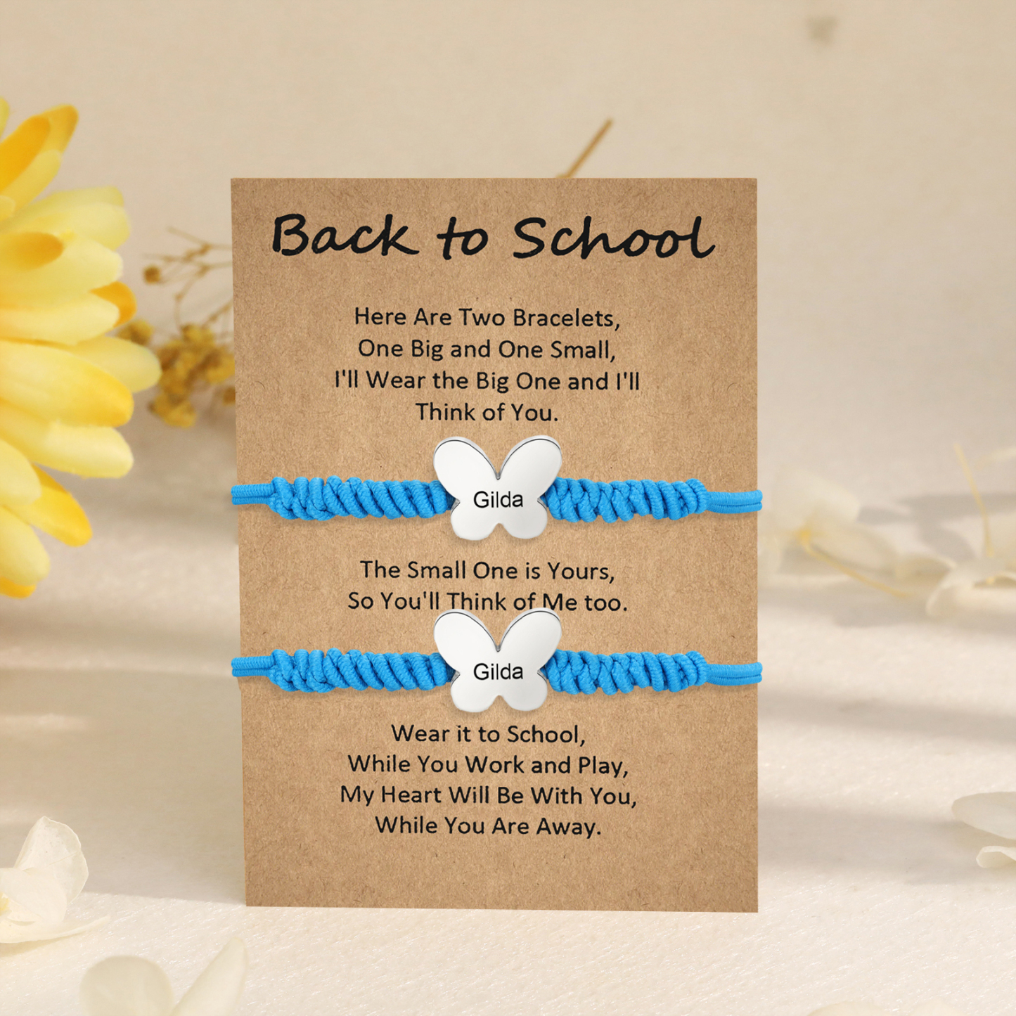 2 Pcs Butterfly Bracelet Set Custom 2 Names Adjustable Bracelets Back to School Gift for Daughter Granddaughter-Jessemade AU