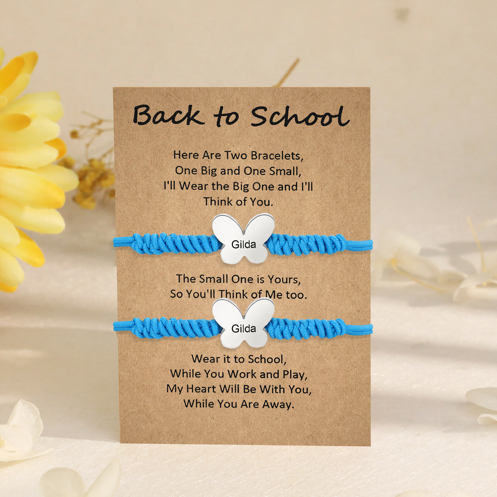 2 Pcs Butterfly Bracelet Set Custom 2 Names Adjustable Bracelets Back to School Gift for Daughter Granddaughter-Jessemade AU