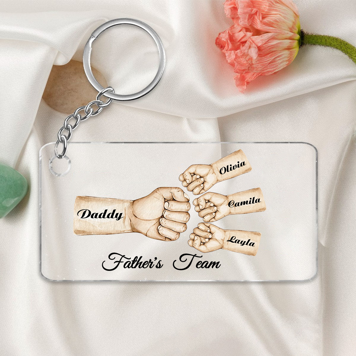 4 Names - Personalised Text & Name Acrylic Keychain Fist Bump Fathers Day Gifts for Dad/Grandpa-Jessemade AU