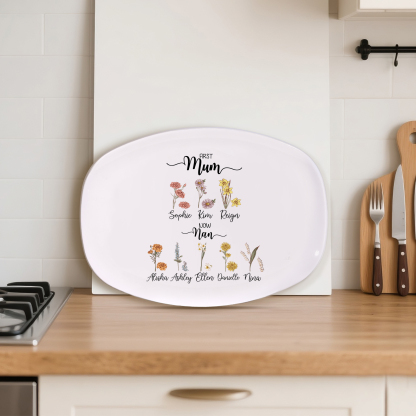 Personalised Oval Birth Flower Plate for Mum/Grandma