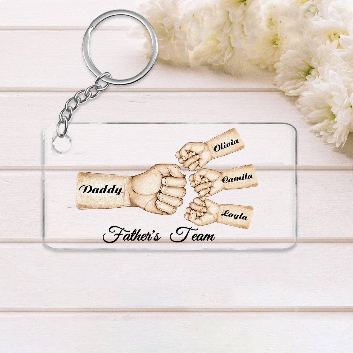 4 Names - Personalised Text & Name Acrylic Keychain Fist Bump Fathers Day Gifts for Dad/Grandpa-Jessemade AU