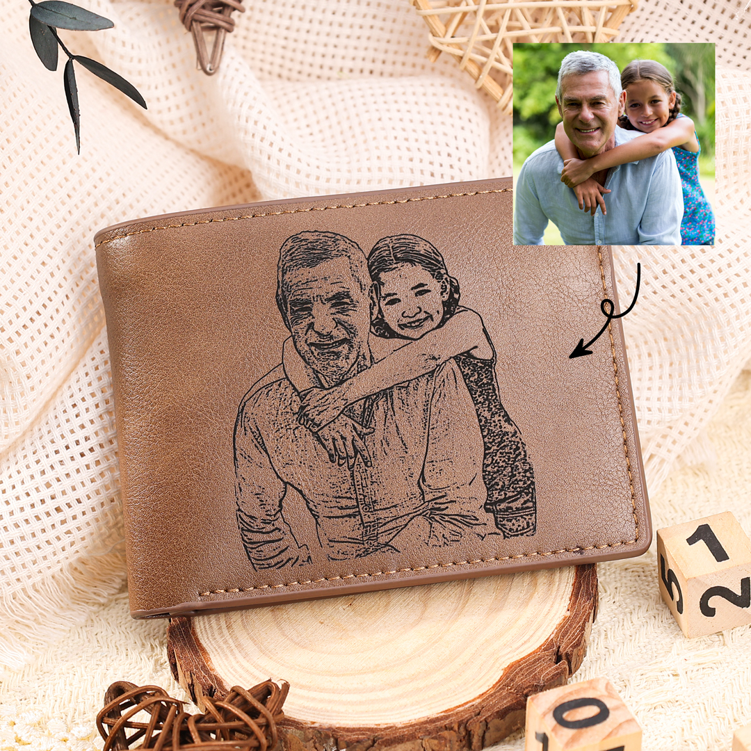 Personalised Men's Wallet Custom Photo & Text Brown Billfold Wallet Gift for Grandpa