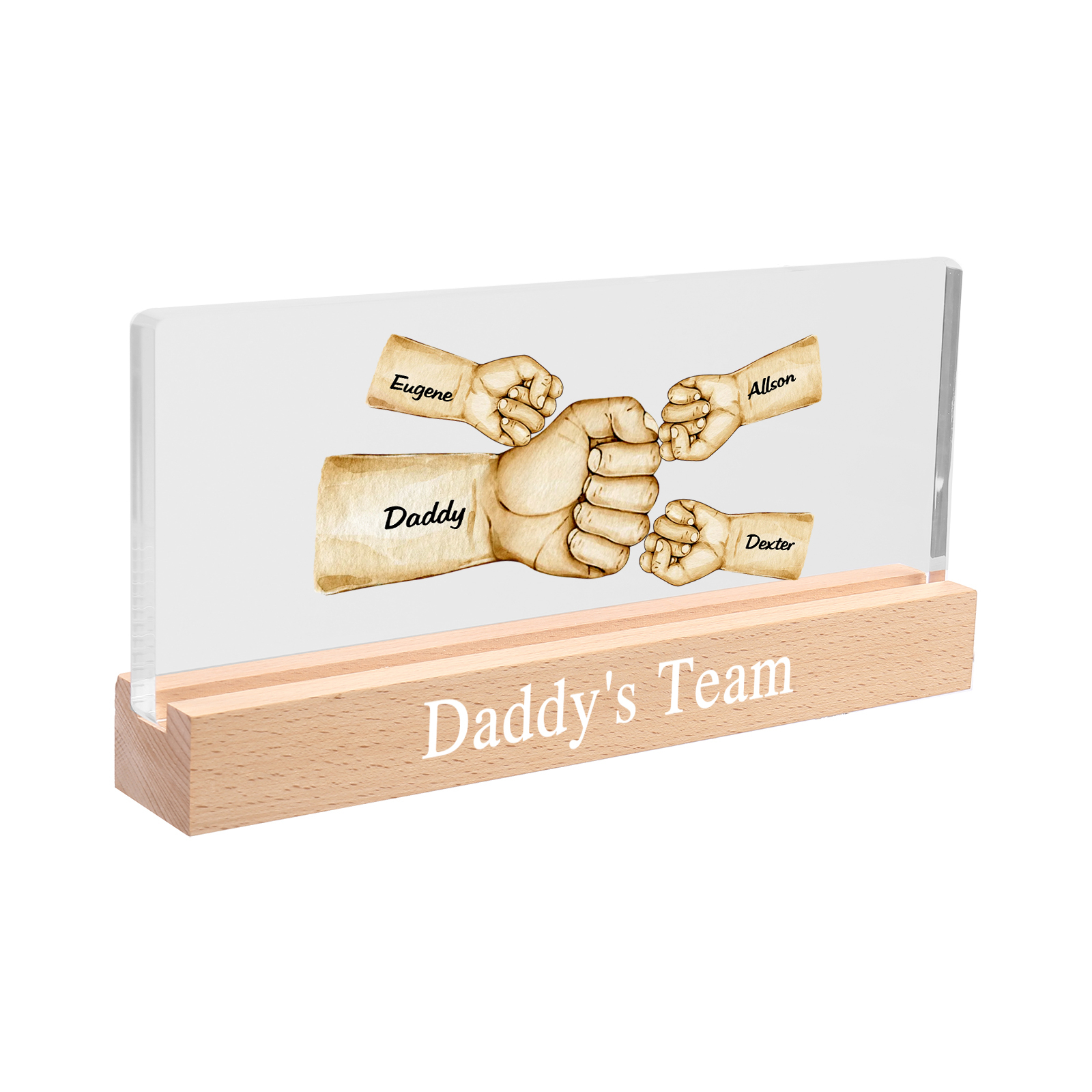4 Names -  Personalised Name & Text Acrylic Night Light Custom Fist Bump LED Lamp Fathers Day Gifts-Jessemade AU
