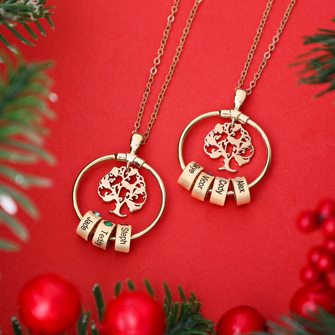 Personalised Family Necklace and Leather Bracelet Set with 2 Birthstones 2 Names Christmas Gift for Loved Ones-Jessemade AU