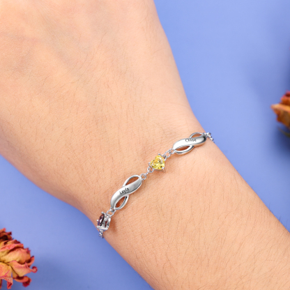 Personalised Infinity Bracelet With 4 Birthstones Engraved Names Bracelet Gift For Women-Jessemade AU