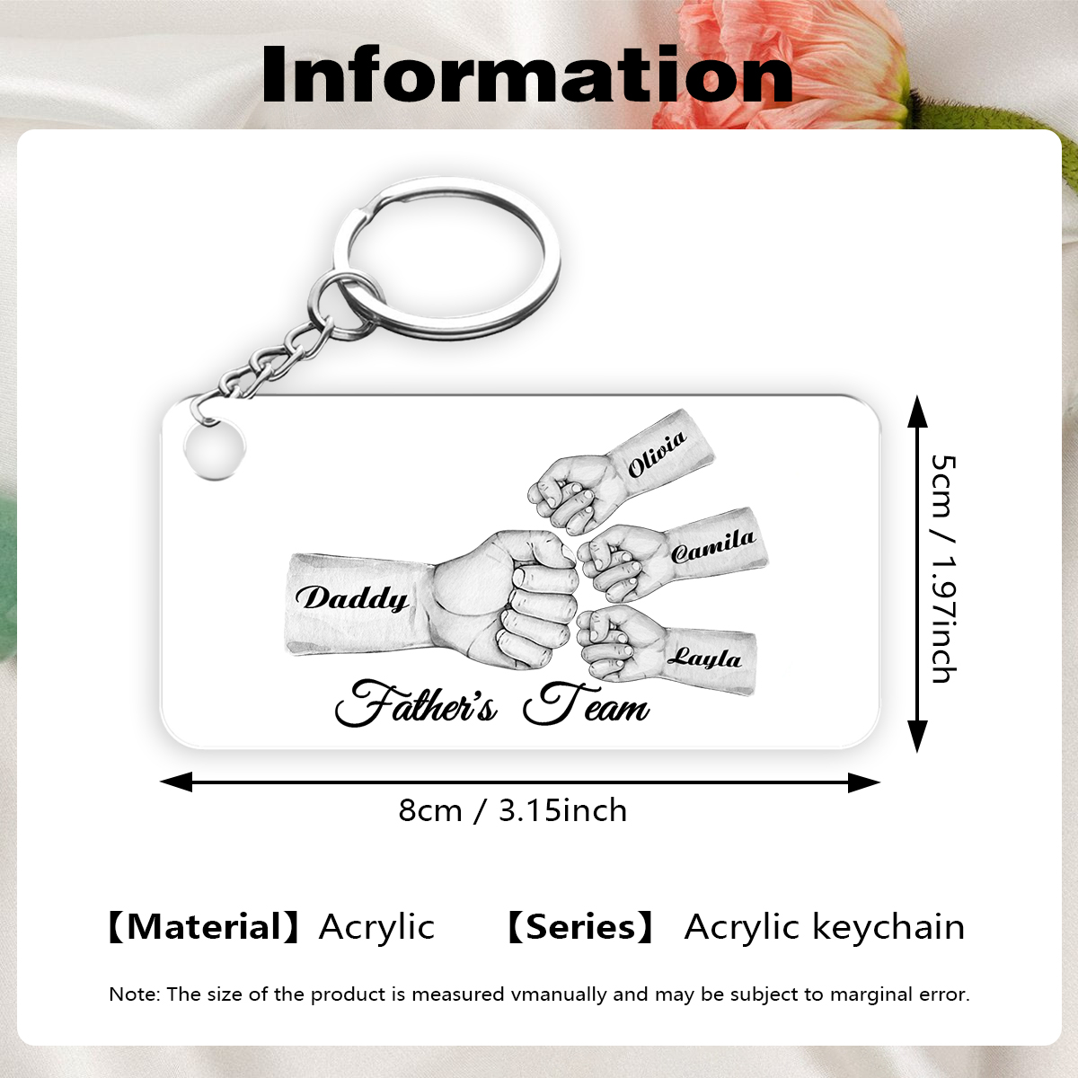 4 Names - Personalised Text & Name Acrylic Keychain Fist Bump Fathers Day Gifts for Dad/Grandpa-Jessemade AU