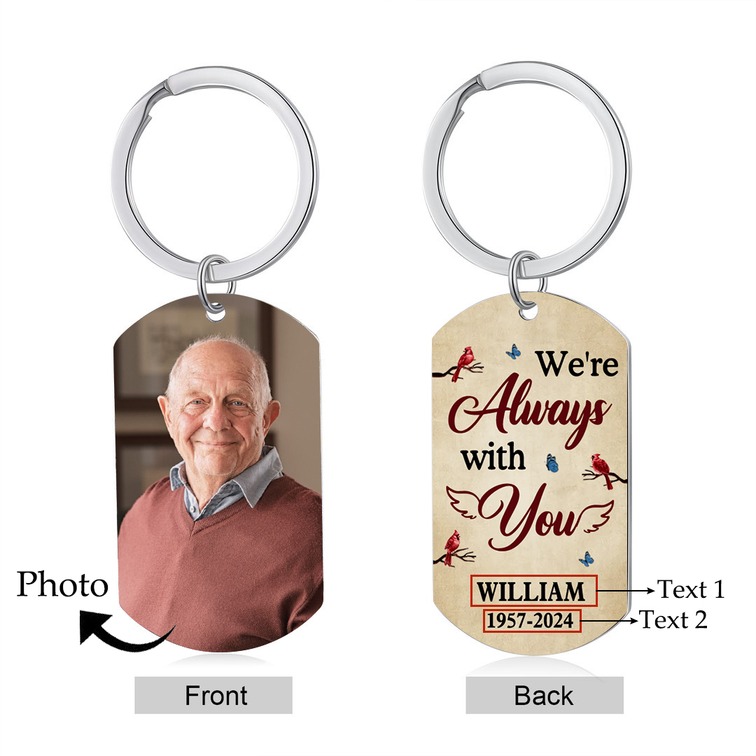 Personalised Photo Memorial Keychain Engraved 2 Texts Keychain Gifts "I Will Carry You With Me Until We Meet Again"-Jessemade AU