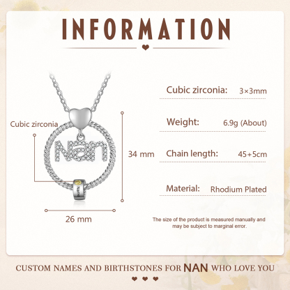 1 Name - Personalised Nan Necklace Custom Name Birthstone Circle Pendant Necklace Christmas Gift for Grandma Nana-Jessemade AU