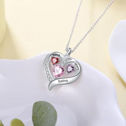 Heart Necklace Custom 3 Names 3 Birthstones Birthday Gifts for Her-Jessemade AU