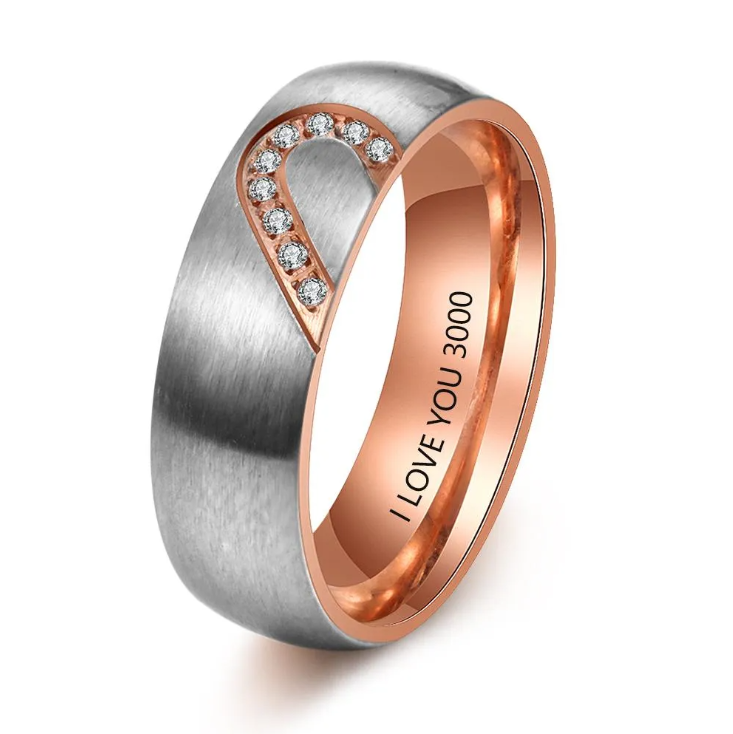 To My Man Ring Set Promise Ring for Couple Heart Matching Ring Engraving Text Black Personalised Ring for Him-Jessemade AU