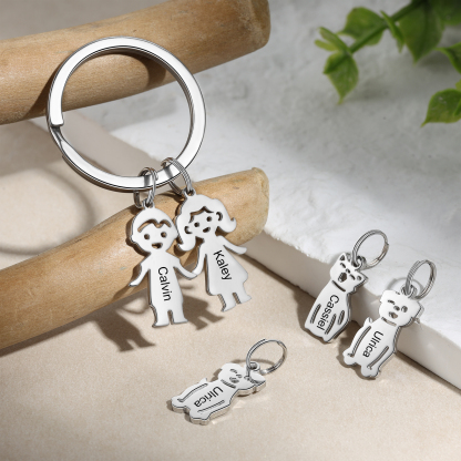 2 Names - Personalised Kid Charm Keychain Pet Charm Keyring Father's Day Gift for Family Friends-Jessemade AU