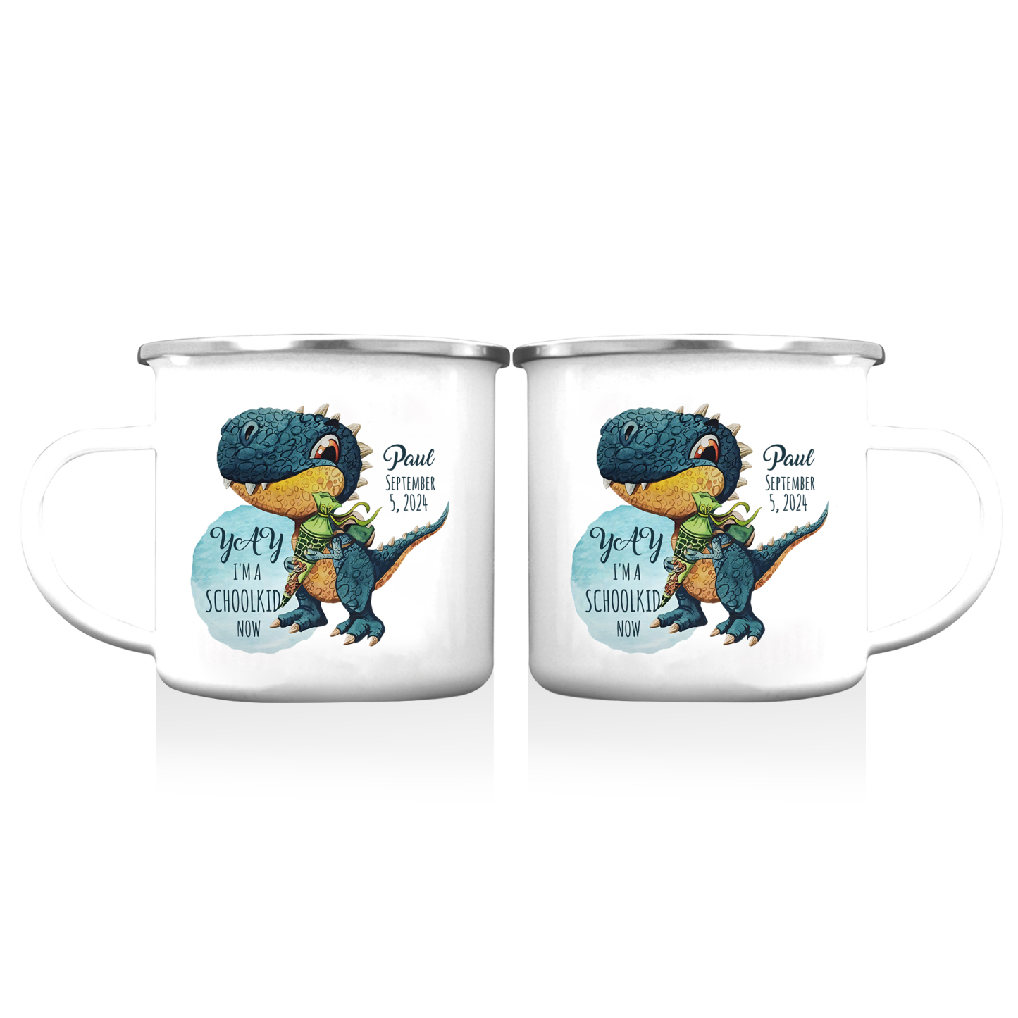 Personalised Date & Name & Dinosaur Pattern Gift Set Custom Enamel Mug & Pencil Case & Bracelets Gift Set Back-to-School Gifts for Kids