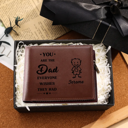 Personalised Men's PU Leather Wallet – Kids Doodle, 1–6 Names & Photo Engraving