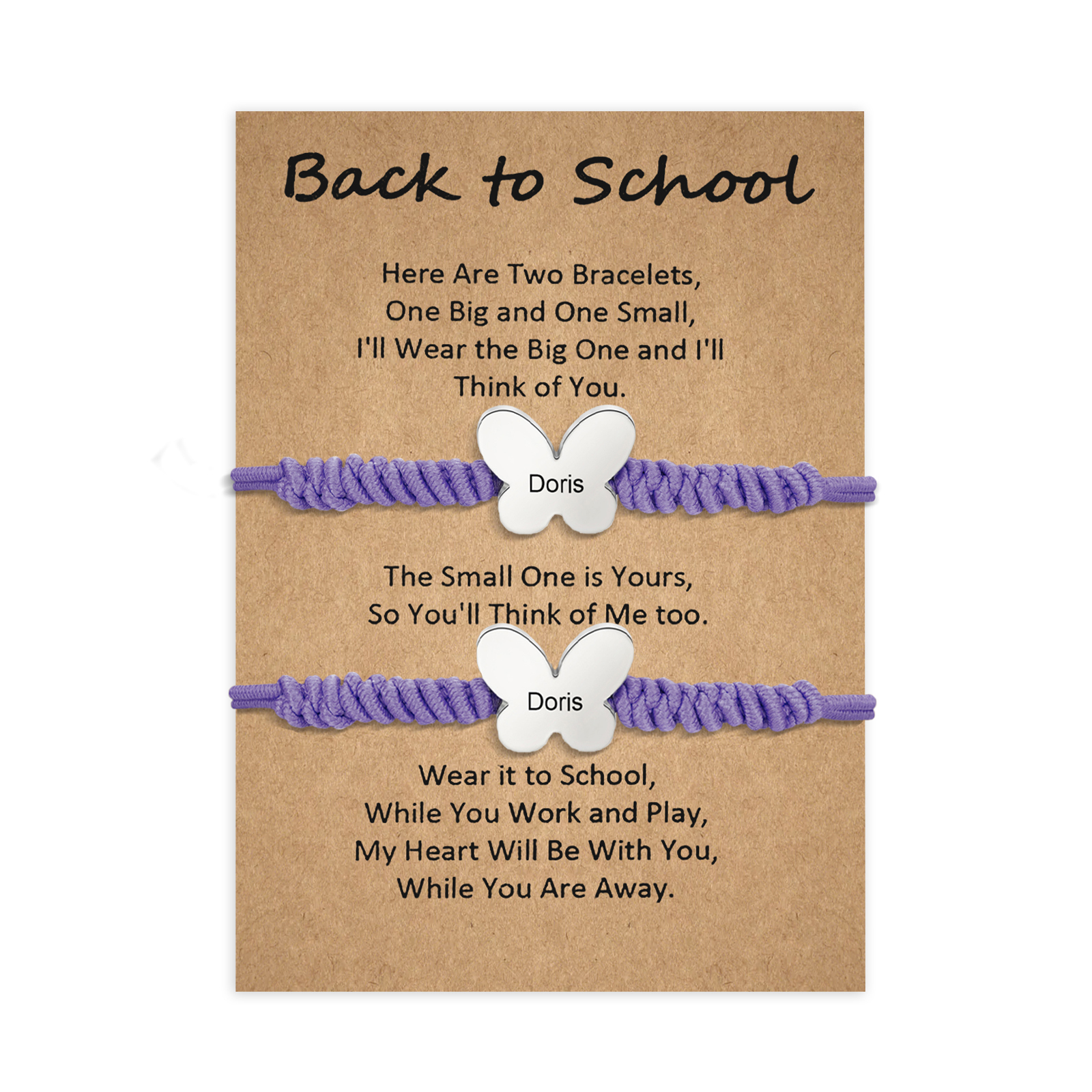 2 Pcs Butterfly Bracelet Set Custom 2 Names Adjustable Bracelets Back to School Gift for Daughter Granddaughter-Jessemade AU