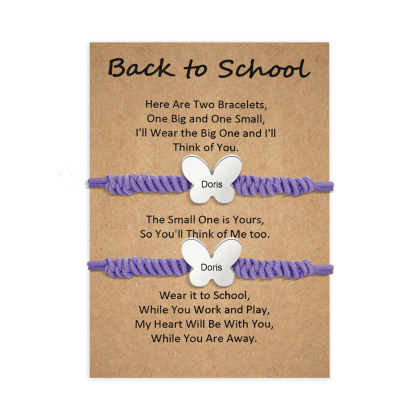 2 Pcs Butterfly Bracelet Set Custom 2 Names Adjustable Bracelets Back to School Gift for Daughter Granddaughter-Jessemade AU