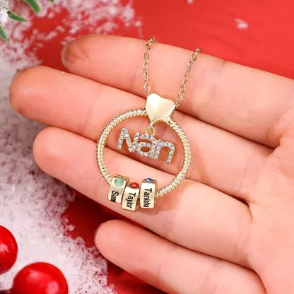 3 Names - Personalised Nan Necklace Custom Names 3 Birthstones Circle Pendant Necklace Christmas Gift for Grandma Nana-Jessemade AU