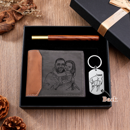 Personalised 2 Names & 1 Letter & 2 Photos Fist Bump Gift Set Custom Wallet & Keychain & Pen Dad Gift Box Set Fathers Day Gift-Jessemade AU