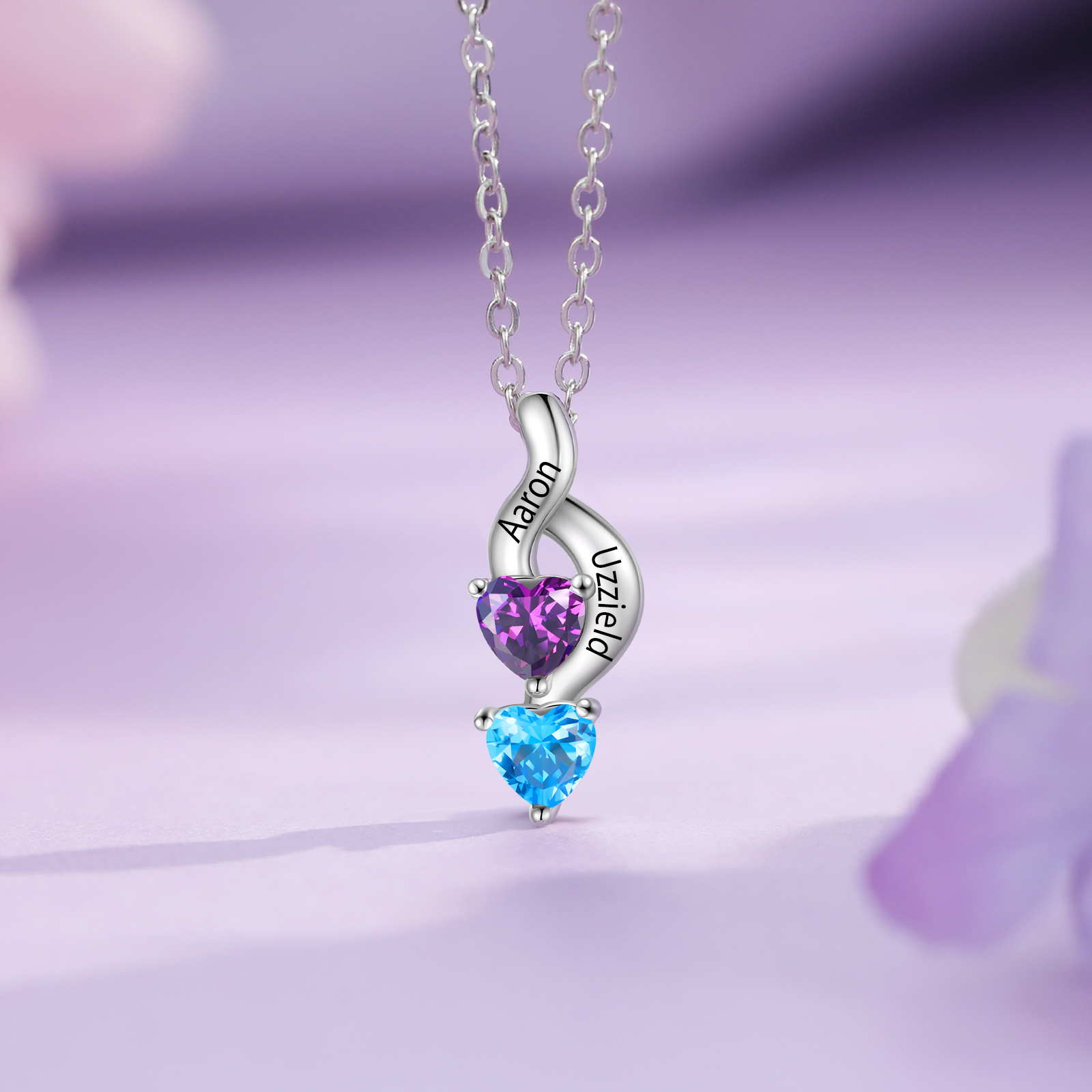 Custom Heart Birthstone Jewelry Set Necklace Bracelet for Family Personalised with 2 Names 2 Birthstones-Jessemade AU