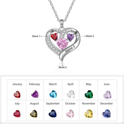 Heart Necklace Custom 3 Names 3 Birthstones Birthday Gifts for Her-Jessemade AU