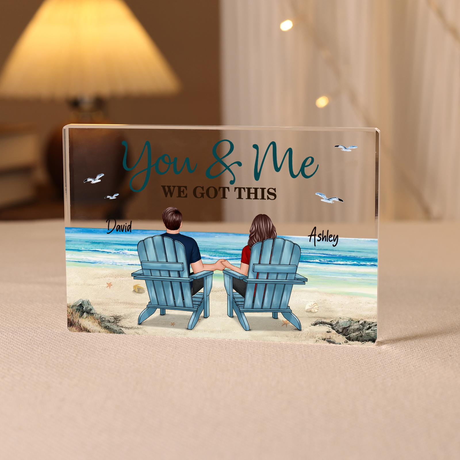 Personalised 2 Names Acrylic Rectangle Keepsake Couple Sitting Beach Acrylic Plaque - You & Me We Got This-Jessemade AU