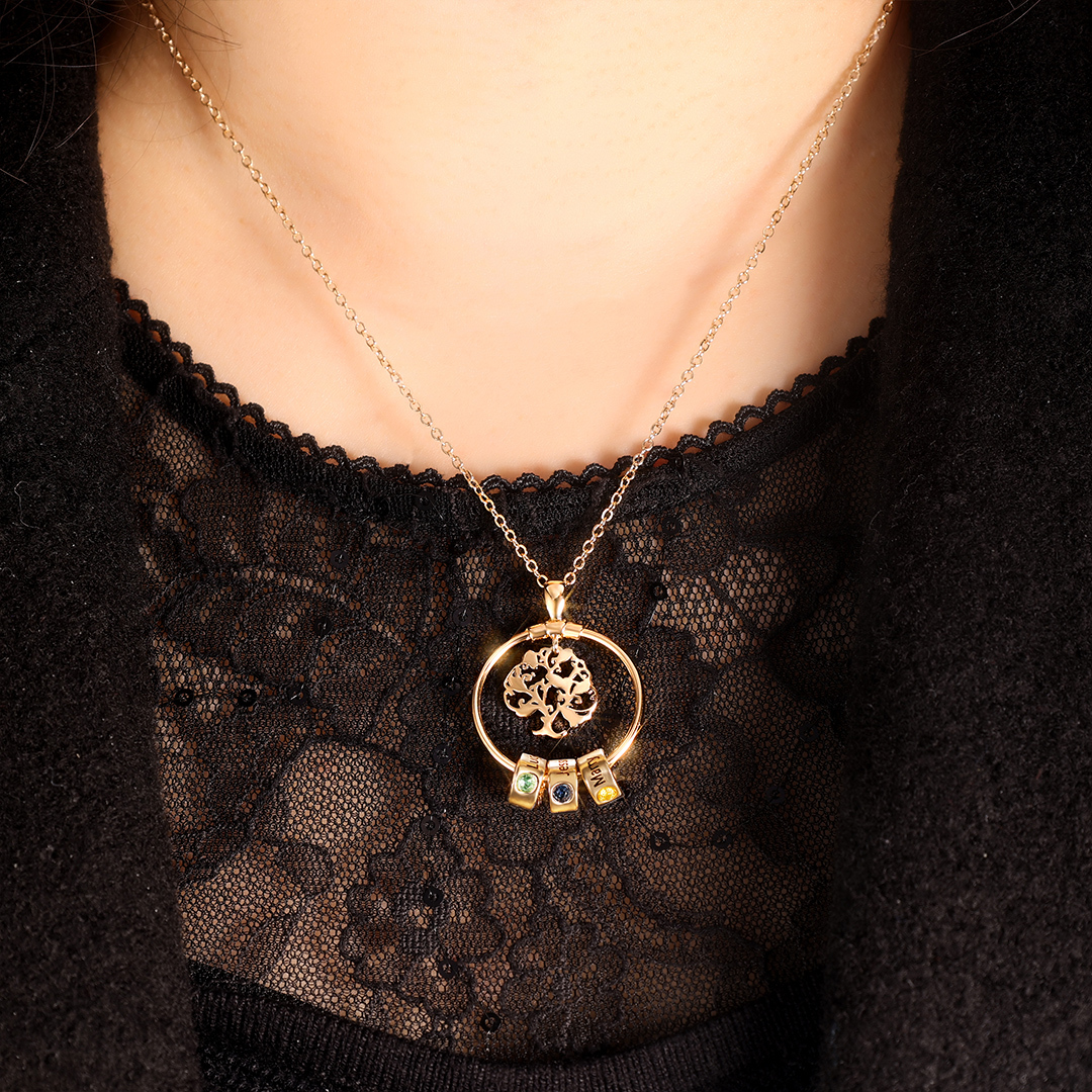 Personalised Family Necklace and Leather Bracelet Set with 2 Birthstones 2 Names Christmas Gift for Loved Ones-Jessemade AU