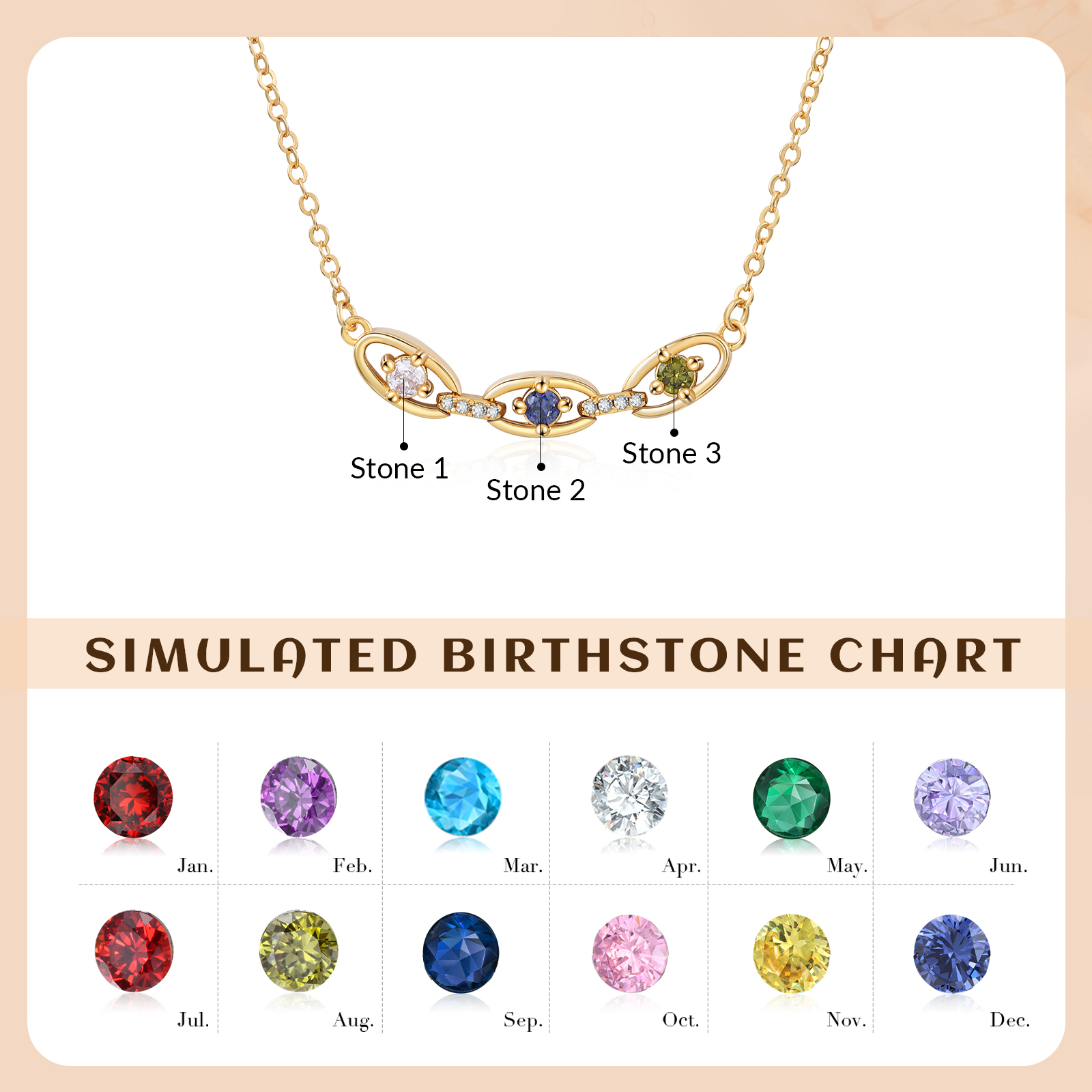 Personalised 2-5 Birthstones Gold Chain Necklace for Women
