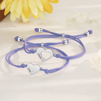 2 Pcs Heart Bracelet Set Custom 2 Names Adjustable Bracelets Back to School Gift for Daughter Granddaughter-Jessemade AU