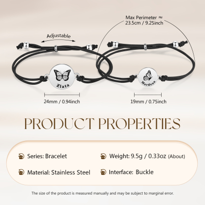 2 Pcs Bracelet Set Custom Names Butterfly Bracelets Back To School Gift for Daughter Granddaughter-Jessemade AU