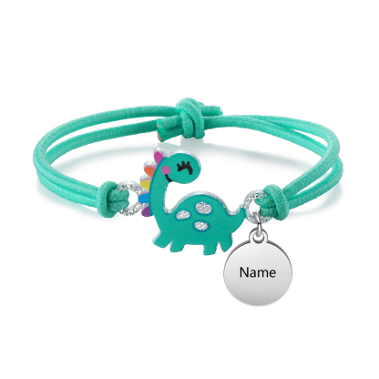 2 Pcs Bracelet Set Custom Names Green Dinosaur Charm Hair Ties Back To School Gift for Kids - My Heart Will Be With You Throughout The Day-Jessemade AU