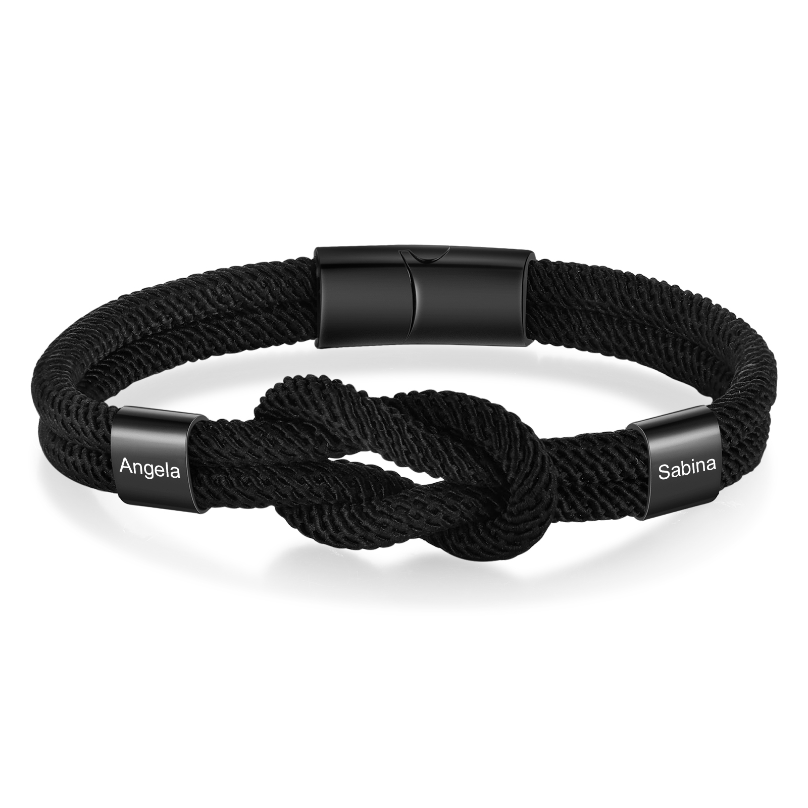 Personalised Minimalist Bar Clasp Unisex Rope Bracelet Custom 2 Names Gift for Him