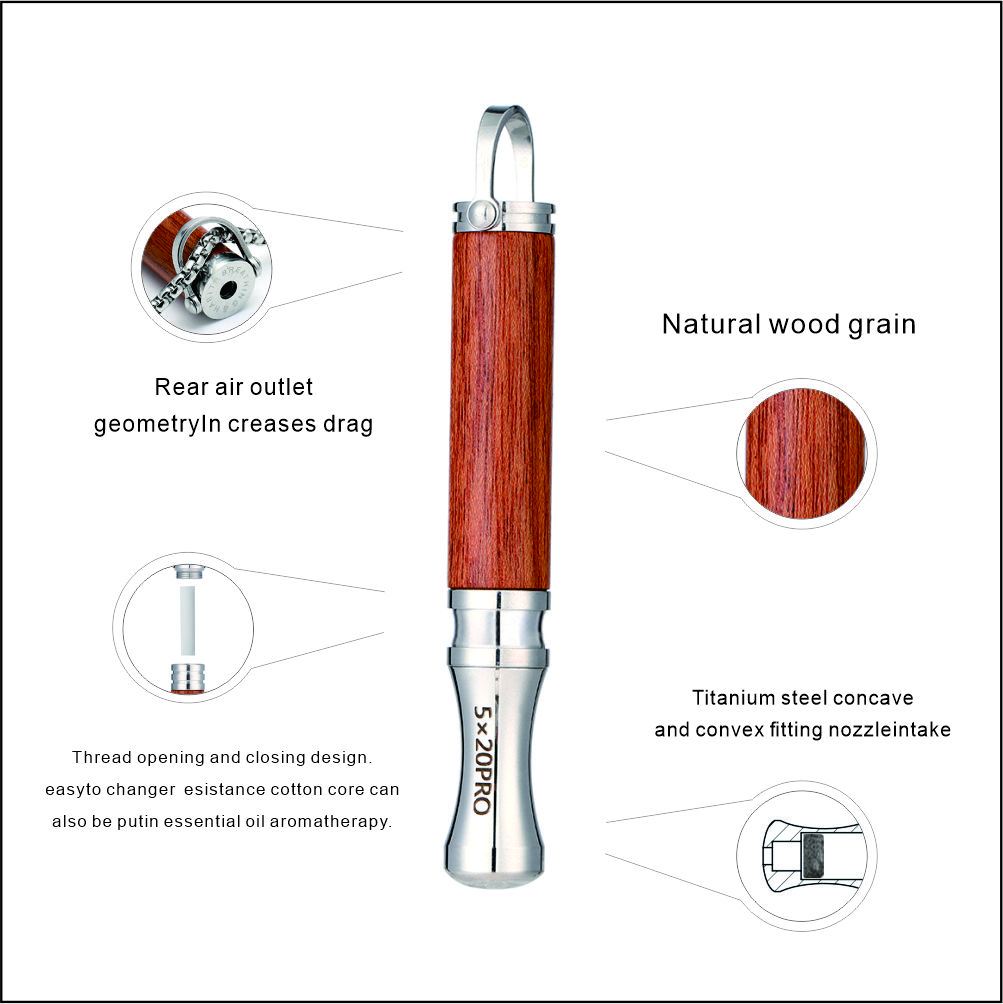 Breathing necklace with wooden pendant to relieve anxiety and stop smoking